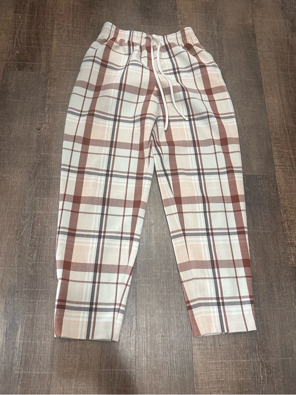 Wilfred Neutral Plaid Drawstring Size Small Pants